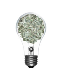 Light bulb with money inside